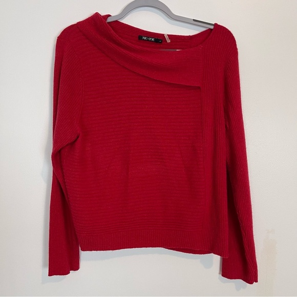 Nic + Zoe PRAISE SWEATER viscose wool angora red boat neck SZ L pullover knit - Picture 2 of 7